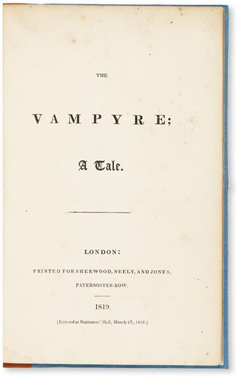 POLIDORI, JOHN WILLIAM. The Vampyre. A Tale.